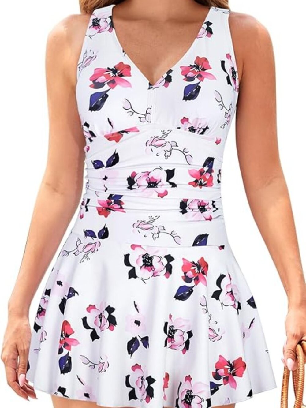 Shekini - Women's Tummy Control Back Crisscross Swim Dress, Size L